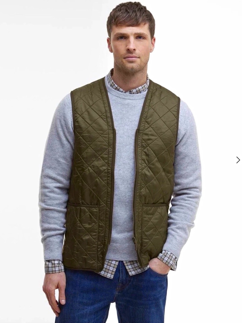 NWT Barbour Men’s Quilted Full Zip V-Neck Vest Green XL Solid Classic Outdoor